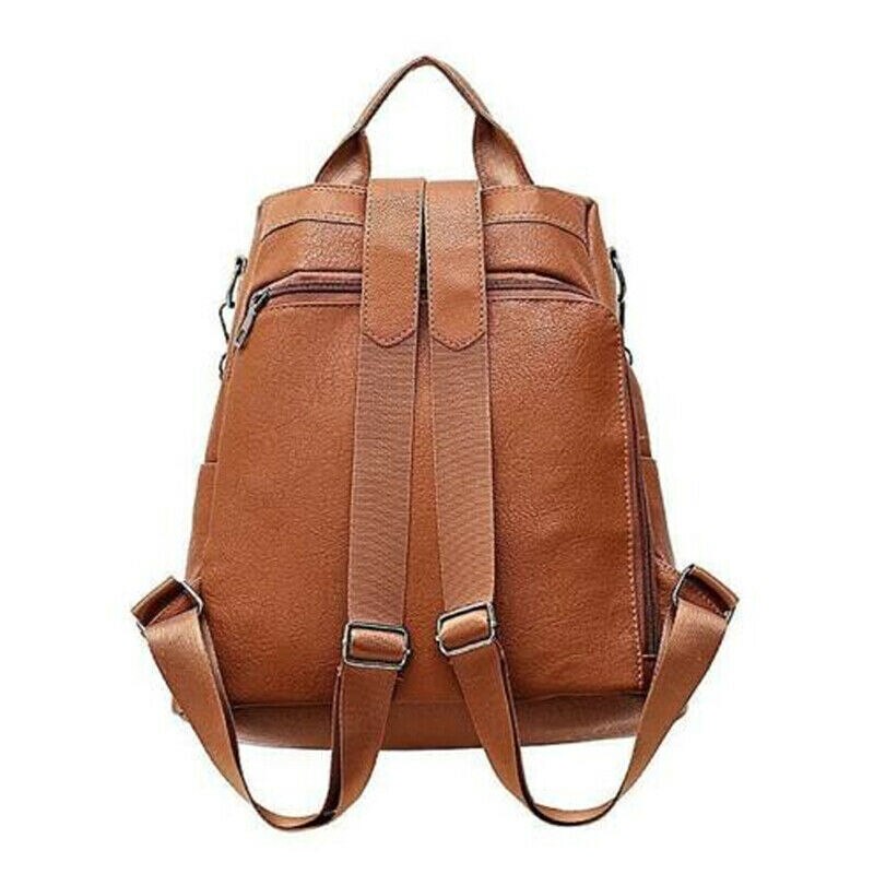 Female Anti-theft Backpack Classic PU Leather Solid Color Backpack Canta Shoulder Bag Black Brown