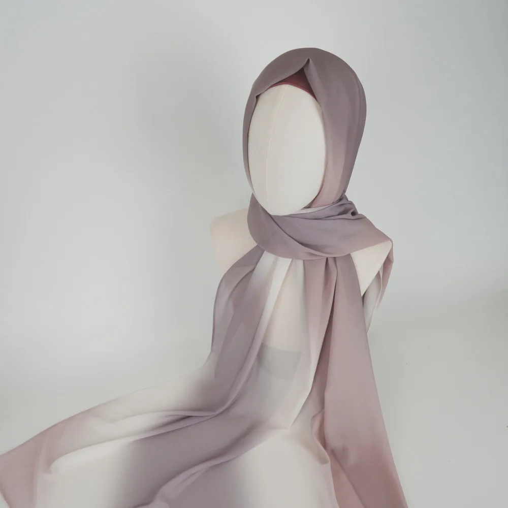Chiffon-Hijab für Frauen, Turban-Kopftuch, Farbverlauf, Batikdruck, arabische Kopfbedeckungen, islamische Kleidung, muslimische , 70 x 175 cm: Staubigen Kamel