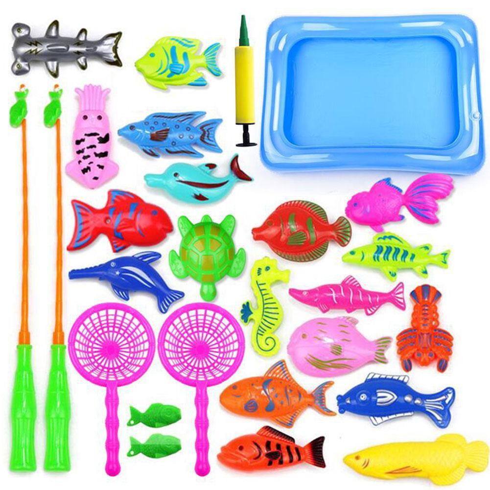 26/28Pcs Kinderen Vissen Speelgoed Set Pak Magnetische Play Water Baby Speelgoed Vis Vierkante Voor Kids jongen Meisjes Vissen Speelgoed Zwembad