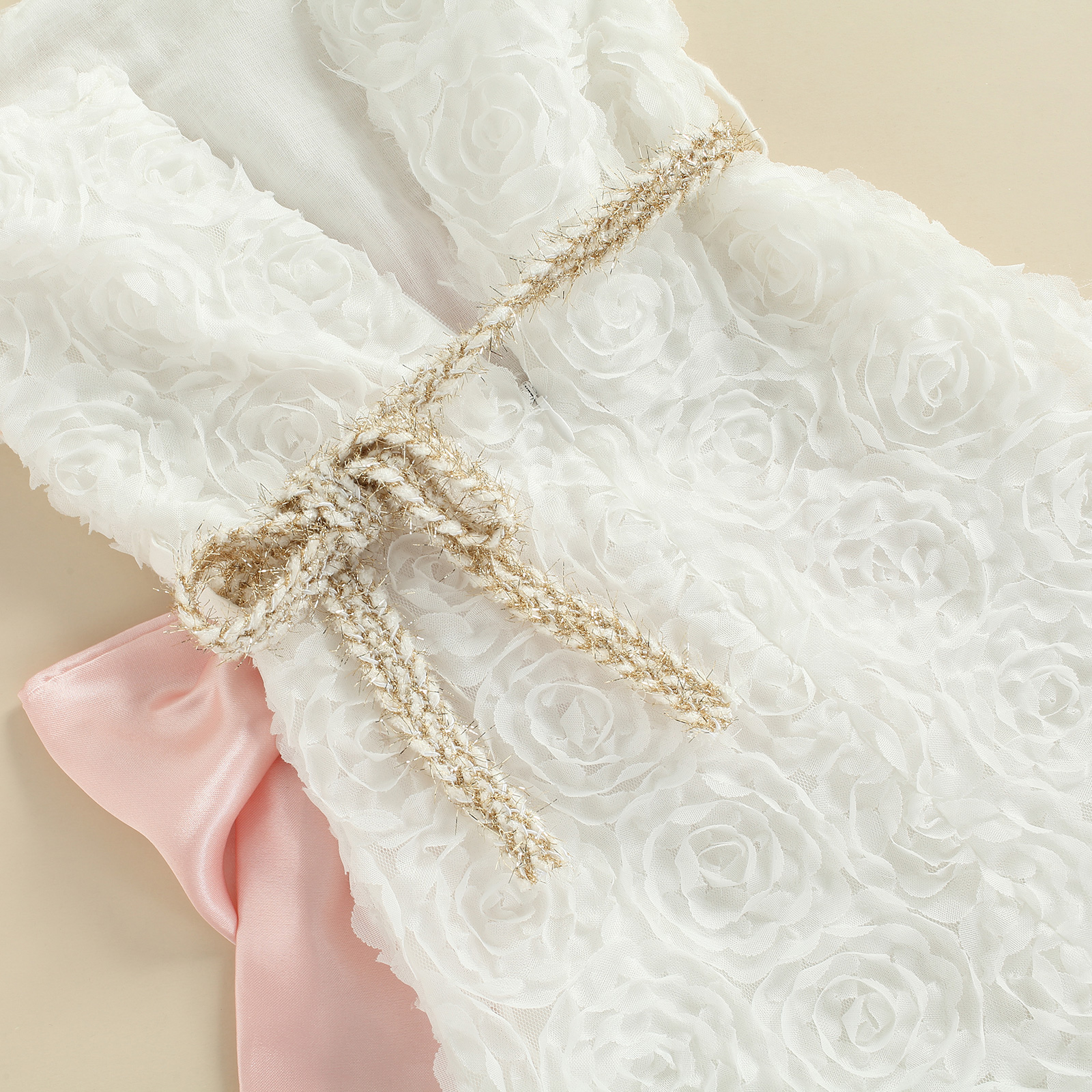 Girl Lace Flower Summer Dress Children High Waist Bow Decor Off Shoulder Kid Party Sleeveless Princess Dress