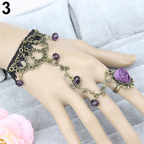 Retro Gothic Lace Flower Hand Slave Harness Bracelet Chain Jewelry Bracelets for womenTassel Bracelet Jewelry: Purple 