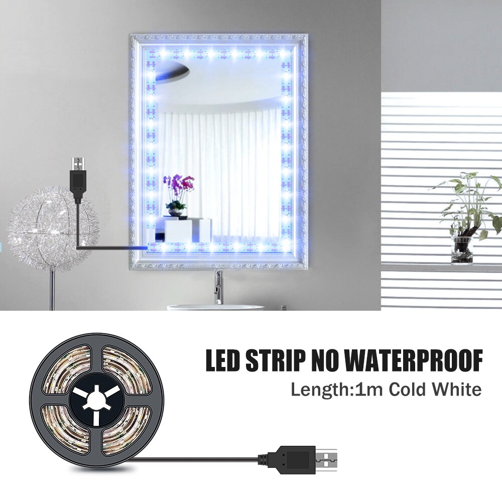 Led Make-upspiegel Licht Vanity Lamp Strip 5V USB Backlight LED Flexibele Lamp Tape Kaptafel Spiegel Lamp Voor Badkamer Decor: RGB