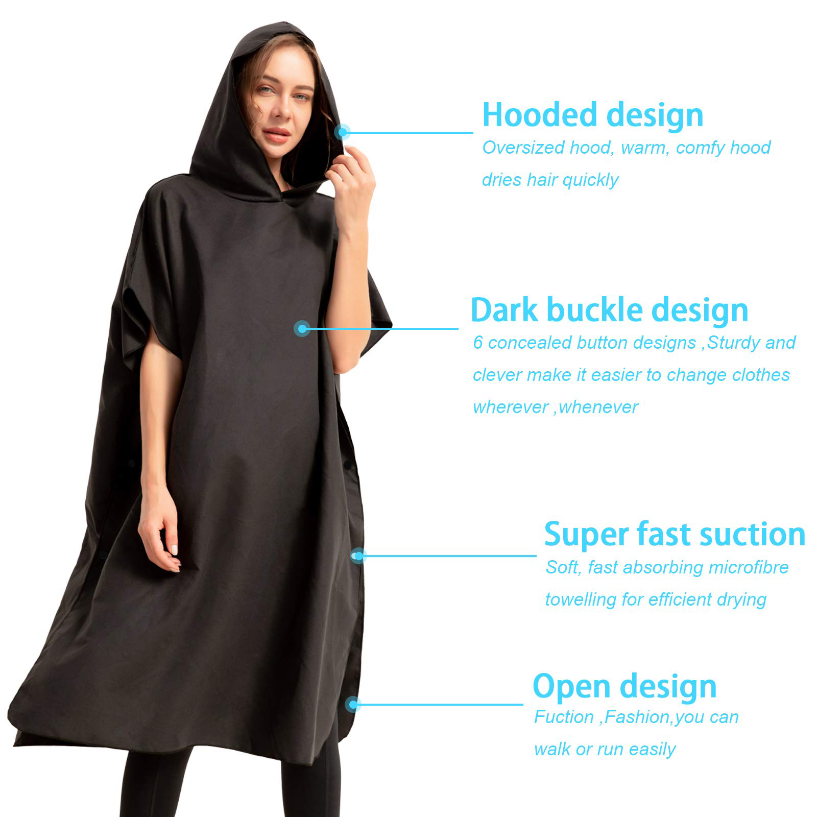 Strandtuch, Mikrofaser-Kapuzenhandtuch, schnell trocknend, Schwimmen, Reisen, Surfen, Sauna, Fitnessstudio, hochsaugfähig, leicht, Bademantel, Umhangwechsel