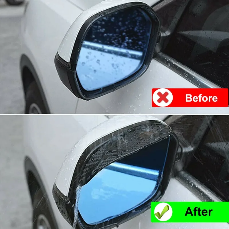 2 pçs espelho retrovisor do carro chuva sobrancelha viseira de fibra carbono vista traseira viseira sol lâminas à prova chuva adesivo decoração do carro acessórios