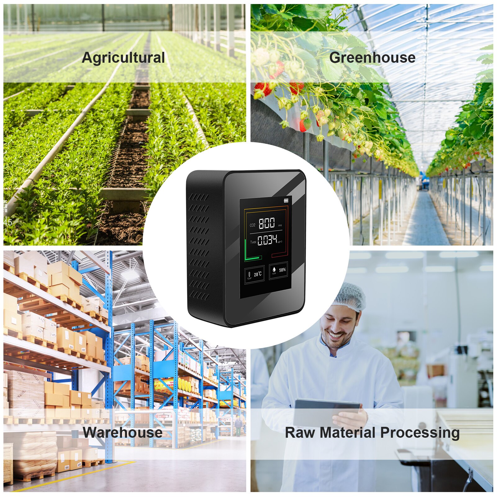 CO2 Meter LCD Backlight Indoor Carbon Dioxide CO2 Concentration Detector Air Analyzer Tester with Temperature &Humidity