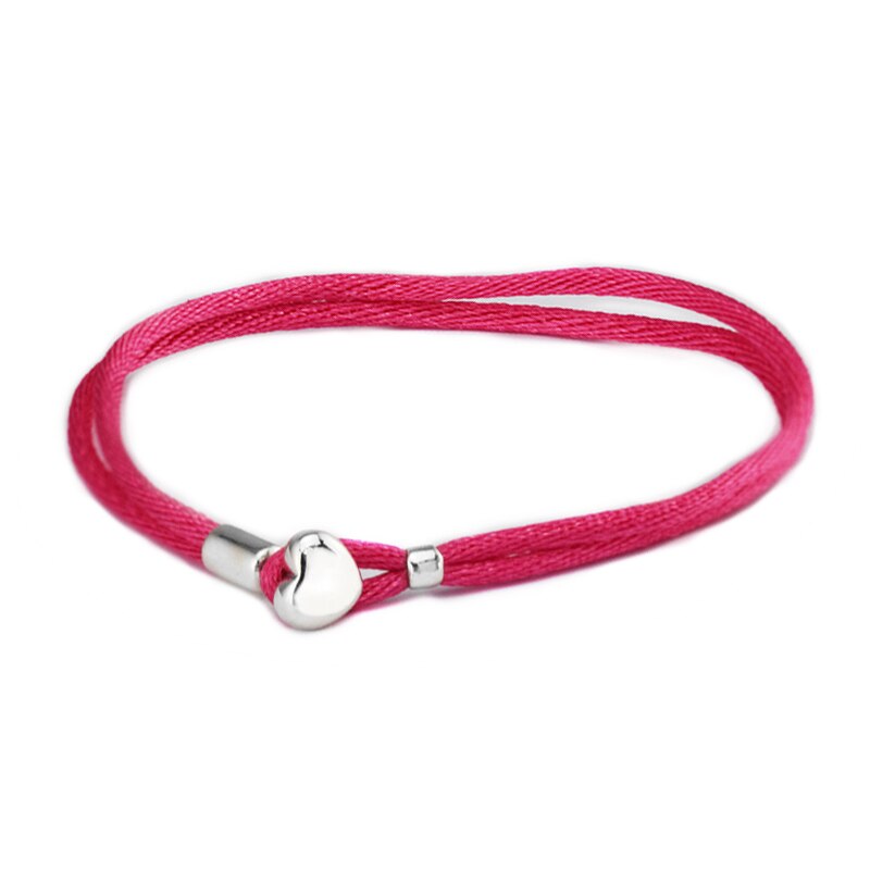 Fabric Cord Heart buckle Bracelet 925 sterling silver jewelry bangles for woman jewelry making Bracelet & Bangle: White / 18cm