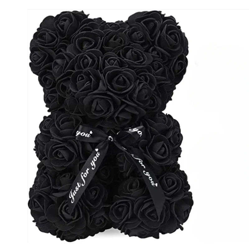 2025 Nouvelle fleur artificielle Rose éternelle ours en peluche pour maman fête des mères anniversaire saint valentin et décorations d'anniversaire: Black