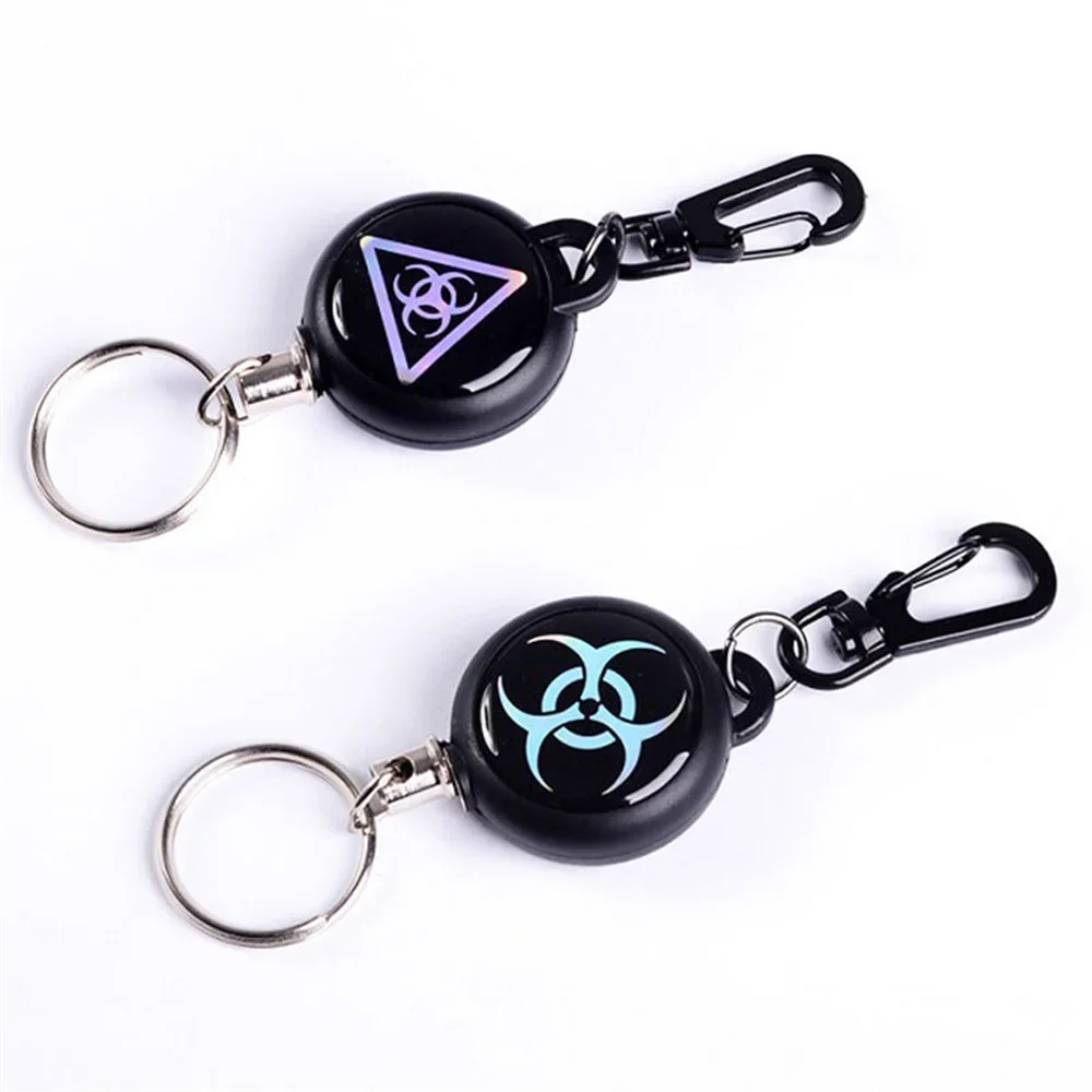 LLavero retráctil negro, llavero con insignia de identificación antipérdida con cuerda de alambre de acero elástica, accesorios para mochila, herramienta para exteriores: Negro