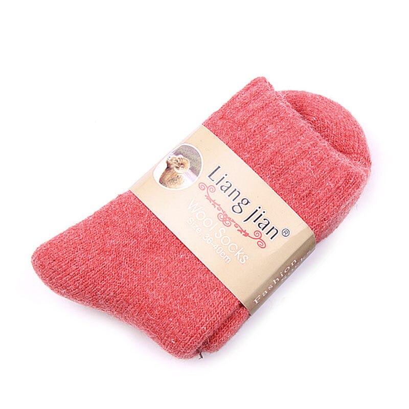 1 paire femmes épaissir thermique laine cachemire décontracté Sports hiver randonnée chaussettes QX2D: Watermelon Red