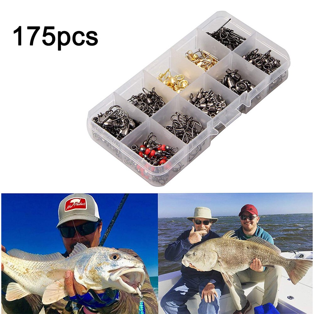 175 stuks/doos viswartelset kogellagers wartel snap veiligheidssnap zeer sterke vislijnconnector voor zout water zoet water