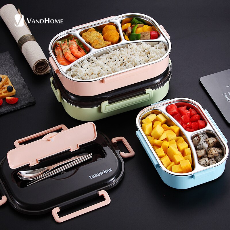 304 Roestvrij Staal Lunchbox Japanse Bento Doos Met Compartimenten Voor Kinderen Magnetron Voedsel Container Met Servies Set