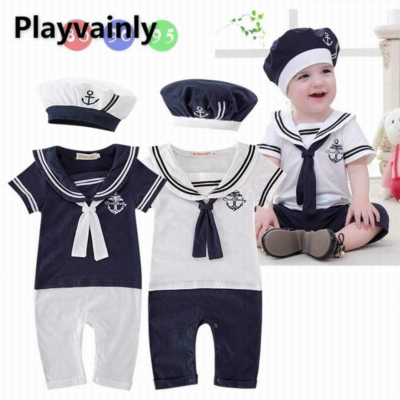 Baby Romper Preppy Style Navy White short Sleeve Baby Boys Girls Overalls Newborn Clothes 0-2Y E13208