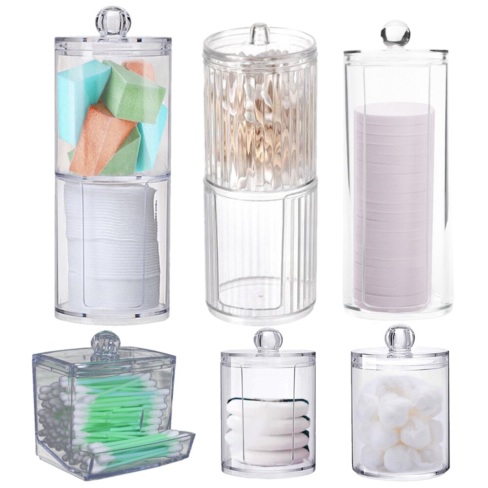 2 in 1 Storage Box Acrylic Multifunctional Round Transparent Container Cosmetic Makeup Cotton Pad Organizer Jewelry Jars Holder