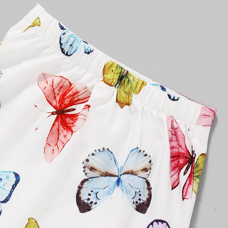 Girls Elastic Waist Skirt Kids White Butterfly Printed Pattern Short One-piece for Summer/ Spring/ Autumn 18 Months-6 Years