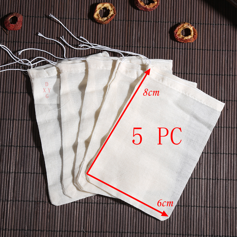 5 stuks 100% katoenen stoffen tas kruidenzeef mesh filter kruidenbal keuken kookgereedschap vergiet tas: Donkergrijs