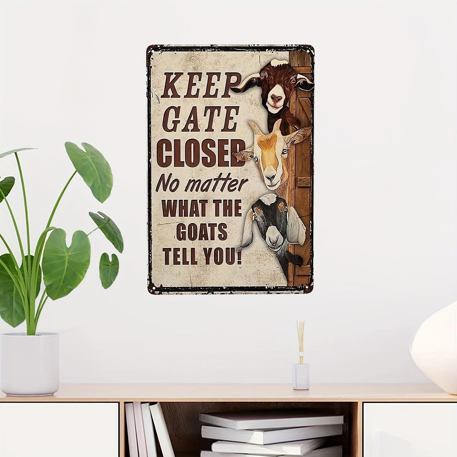Divertido letrero de granja de cabras: mantenga la puerta cerrada, letrero de precaución de estaño/aluminio de metal para valla de granja, pared de casa y puerta