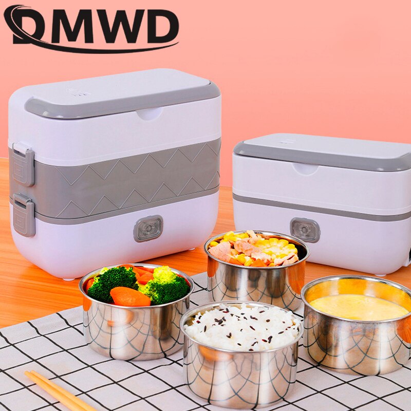 110V/220V Portable Electric Thermal Heating Lunch Box Rice Cooker 2/4 Liner Cooking Pot Stainless Steel Meal Warmer Food Steamer