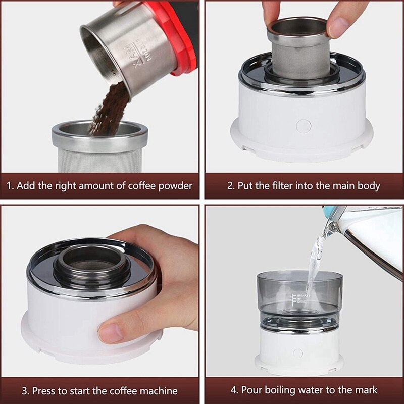 Pour over Coffee Maker Set, Automatic Single Serve Cup Coffee Machines Stainless Steel Portable Small Coffee Maker