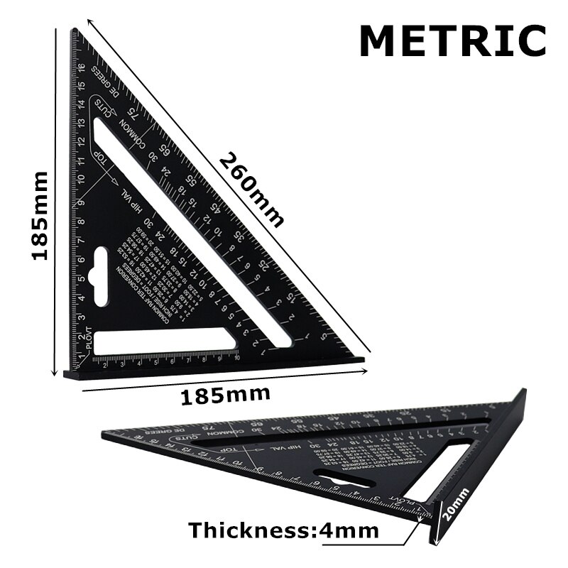 7 ''/12" Driehoek Heerser Vierkante Hoek Gradenboog Aluminium Haakse Heerser Voor Building Framing Carpenter Meten gereedschap: Metric-7B