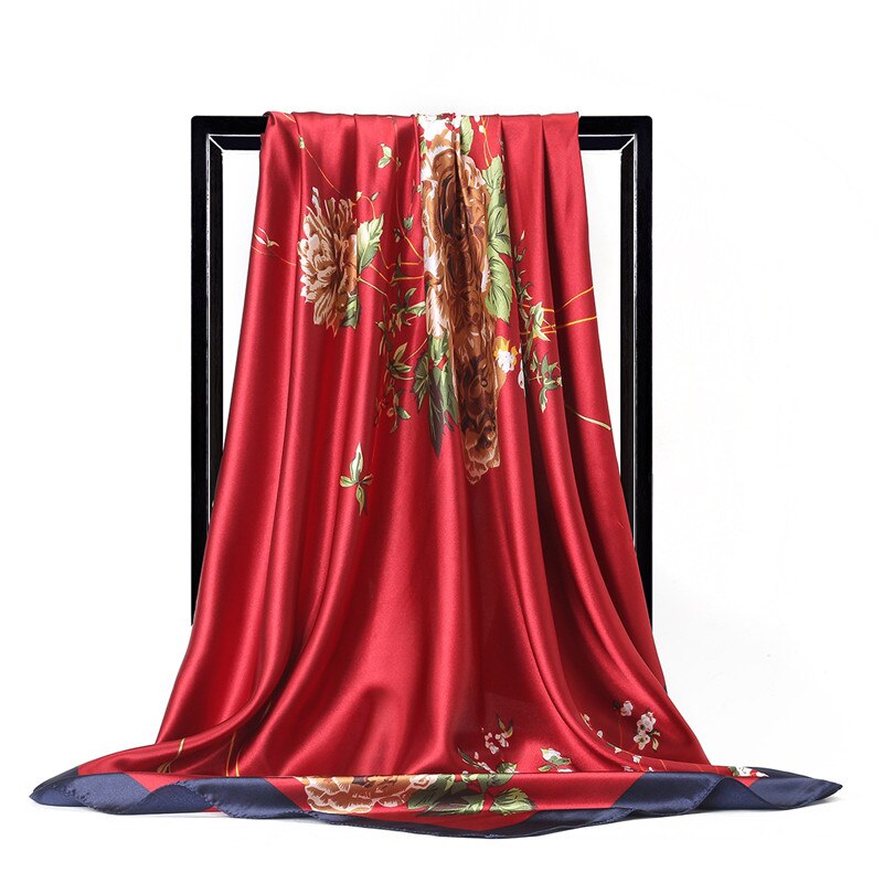 Kinesisk silke stil forår og sommer kvinder silketørklæder dame trykt firkantet tørklæde sjal strand tørklæde: 03