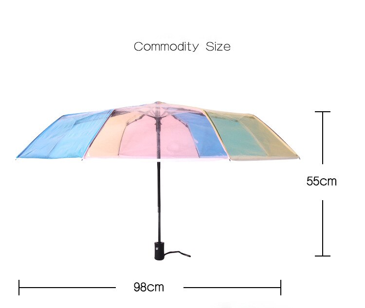 Transparent Plasstic Three Fold Women Rain Umbrella Automatic Rainbow Umbrellas For Girls Kids Outdoor Hiking Windproof Parosal