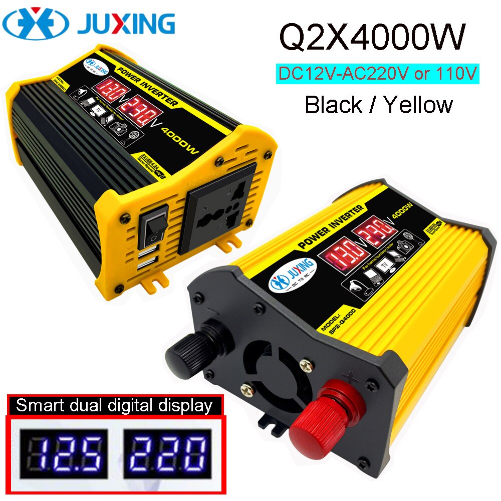 Juxing 4000w omvormer met dubbele digitale display transformator  dc 12v naar  ac 110v/220v dubbele usb gebruik voor auto, buiten