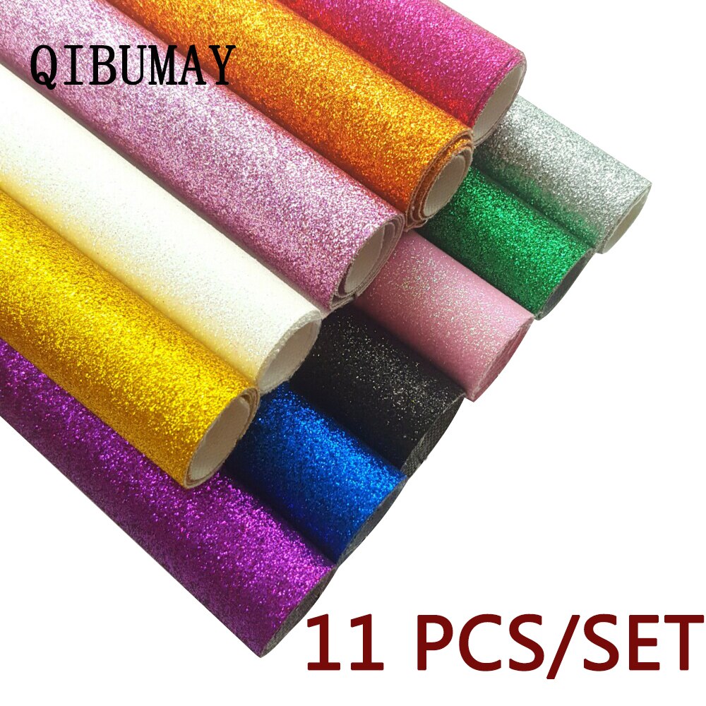 QIBUMAY 11pcs Faux Leer Stof Glitter Lederen Vel Pailletten DIY Hairbow Decoratie Handgemaakte Tassen Materiaal Synthetisch Leer