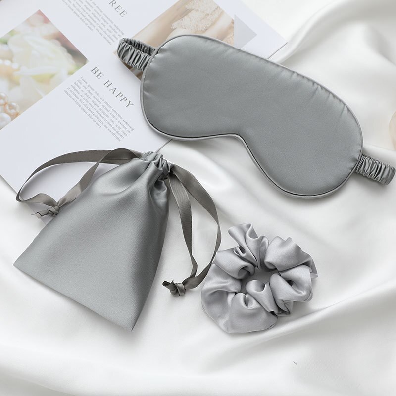 1 einstellen Nachgeahmte Seide Schlafen Augen Maske Schlaf Masken Auge Patch Abdeckung Schattierung Einstellbare Augenbinde Reise Entspannen mit Tasche + kopf Ring: grau