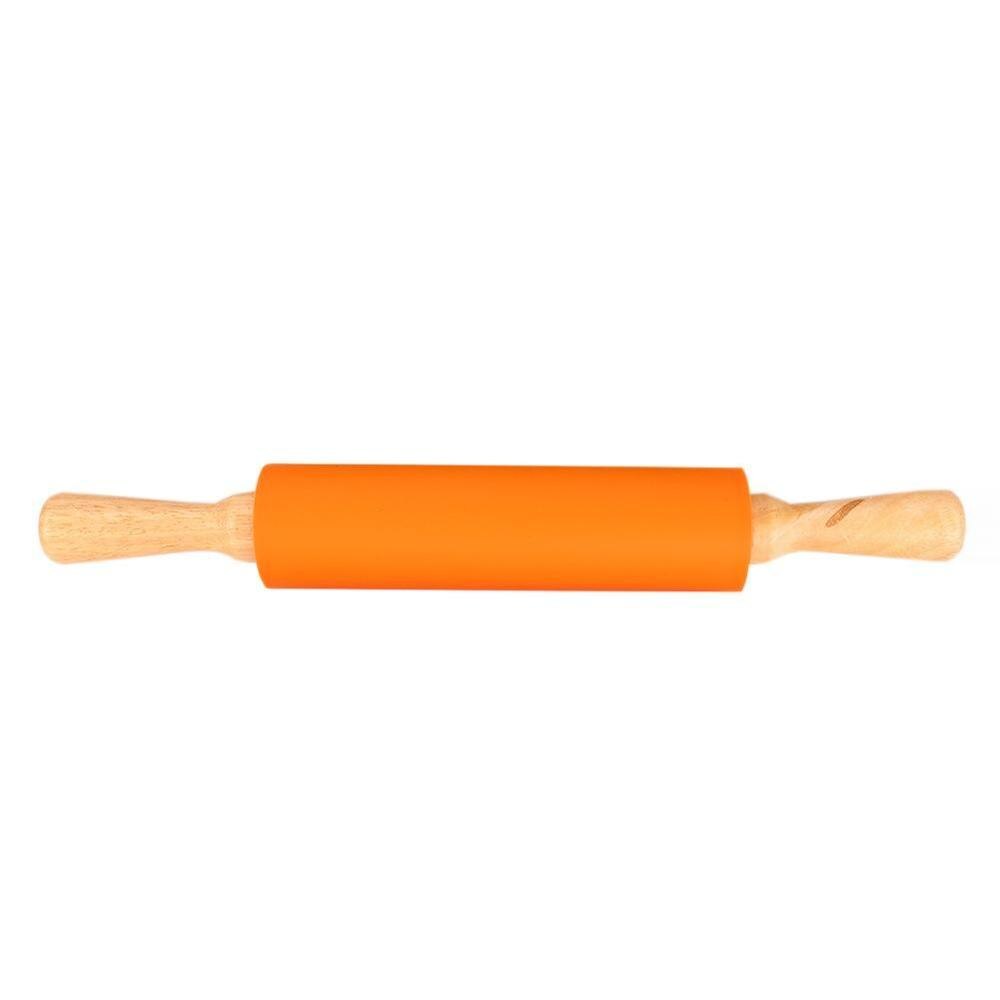 S/M/L Non-Stick Wooden Handle Silicone Rolling Pin Pastry Dough Flour Roller Kitchen Baking Cooking Tools Christmas Rolling Pin: ORANGE / M