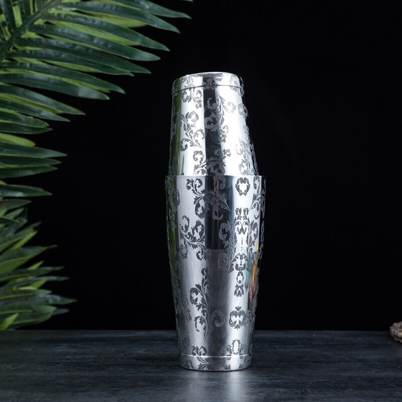 Neue 1350ml Boston Doppel Geschnitzte Blume Wodka Schüttler Bar Werkzeuge Bpa Frei 18/8 Edelstahl hoch-Ende-Whiskey Cocktail-Shaker: spärlich Blume