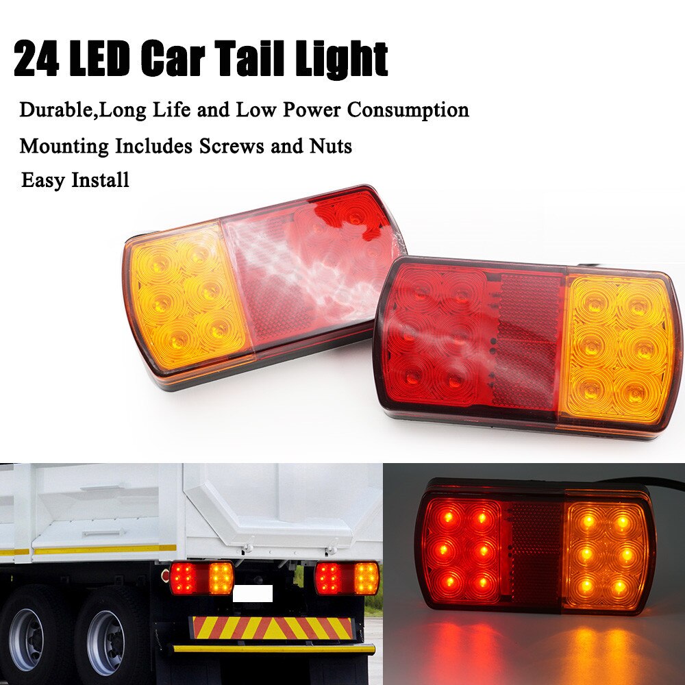 2 Stuks 24 Led Achterlichten 12V Vrachtwagen Vrachtwagen Stop Achterlicht Auto Signaal Lamp Voorzichtigheid Indicator mistlamp