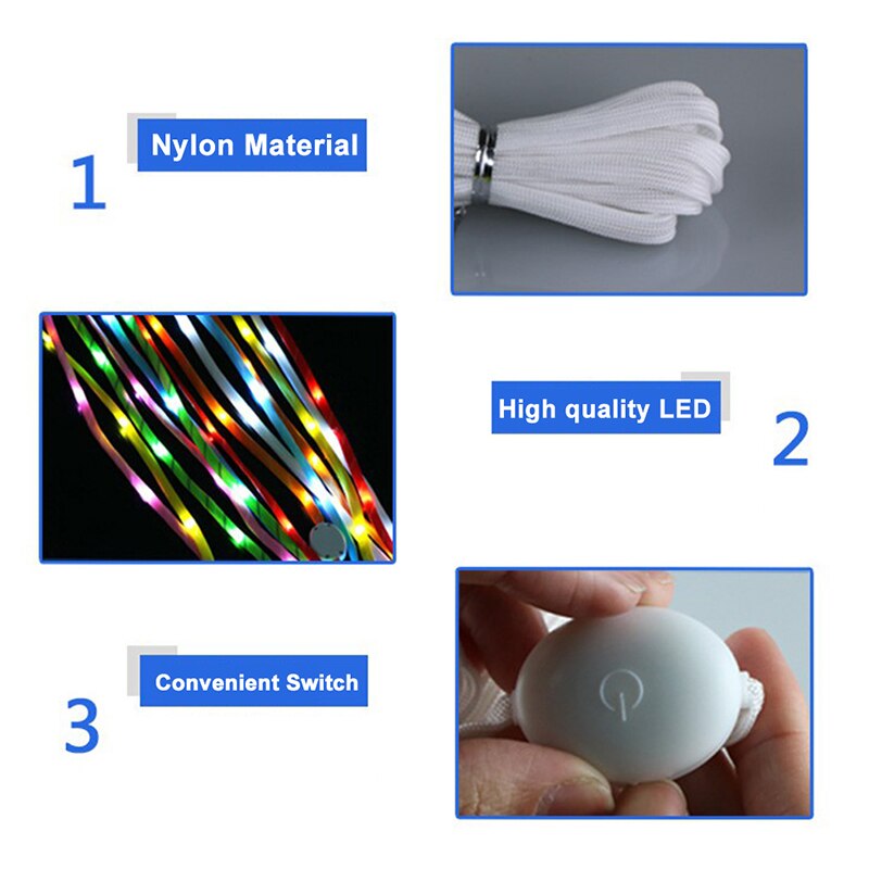 Cordones luminosos LED para zapatos deportivos, cordones luminosos para zapatos con luz de Flash redonda, pilas no incluidas, 1 par
