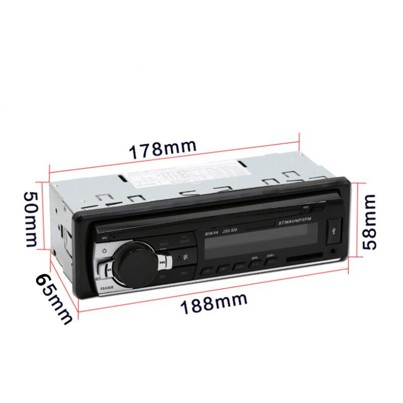Autoradio 1 din bluetooth stereo  mp3 soitin fm audio vastaanotin 12v 60 wx 4 kaukosäätimellä aux/usb/sd kortti kojelaudassa