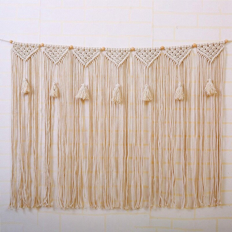 Macrame væghængende vægteppe stort boheme vægdekoration til bryllup baggrund gardin fringe krans banner soveværelse liv