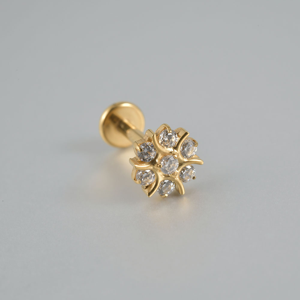 Pendientes de circonita para cartílago de titanio G23, forma redonda de sol, hélice con rosca interna Cz, joyería para Piercing en la oreja, Tragus, Labret, 1 ud.: Zinc negro plateado