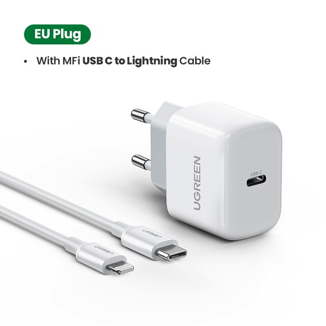Ugreen PD 20W USB C Charger for iPhone 13 12 11 Pro Max USB Type C Fast Charger Quick Charge 4.0 3.0 for iPad Huawei PD Charger: EU 20W Mini add C-L