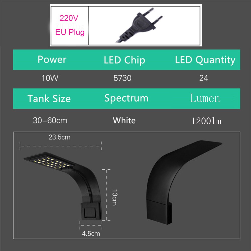 Akvarijné svetlo do akvária vysadené akvárium 10w/5w led svetlo do akvária led osvetlenie proti zahmlievaniu pripínacia lampa luces: X5 b- w eu-zástrčka