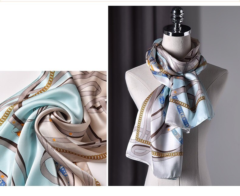 Nyeste vintage 100%  silketørklæde kappe kvinders lange sjal indpakker fest tilbehør lyseblå l ' 175*55cm