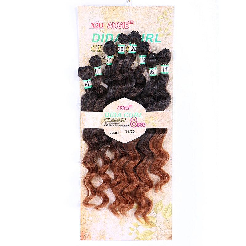 YxCheris 8Pcs/pack Synthetic Body Wave Hair Bundles 14" 16" 18" 20" Ombre Black Blond Double Weft Hair Weave Extensions: 1B-30
