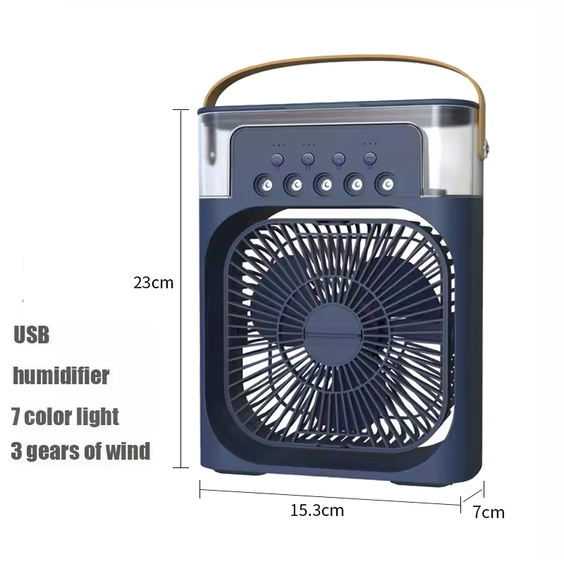 ventilador 3 en 1, aire acondicionado, Enfriador de aire pequeño para el hogar, luz LED nocturna, humidificador portátil, ventilador de ajuste de aire, ventilador para oficina y hogar: Azul