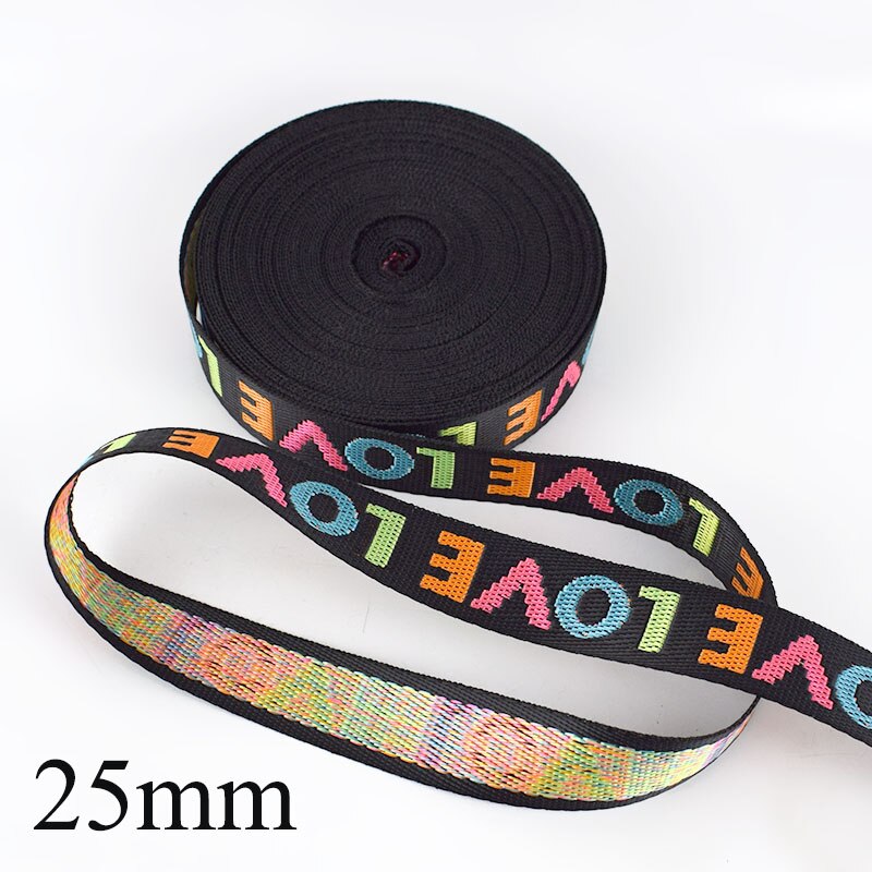 Meetee 8yards 25/38mm Width Nylon Jacquard Webbing Tape Ribbon LOVE Belt DIY Bag Shoulder Strap Garment Decor Sewing Accessories: Colored-25mm