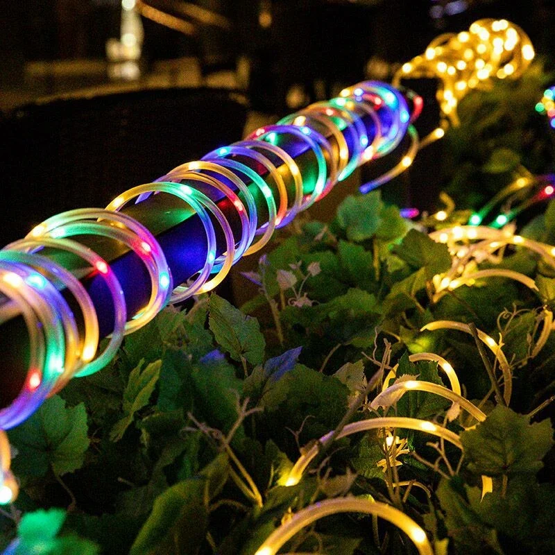 Outdoor Solar Tube Rope Led String Lights Street Yard Camping Garden Decoration Wedding Garland Waterproof Fairy Strip Light