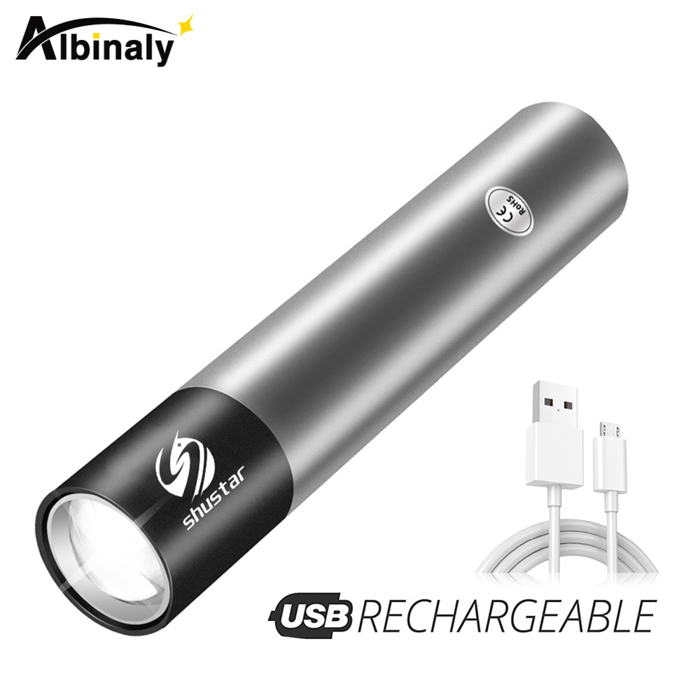 Mini linterna LED recargable por USB Con 3 modos de iluminación, linterna a prueba de agua, Zoom telescópico, traje portátil para iluminación nocturna