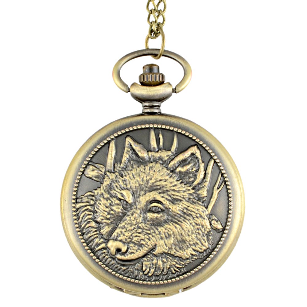 Antieke Bronzen Wolf Quartz Ketting Zakhorloge Klassieke Mannen Vrouwen Hanger Met Ketting