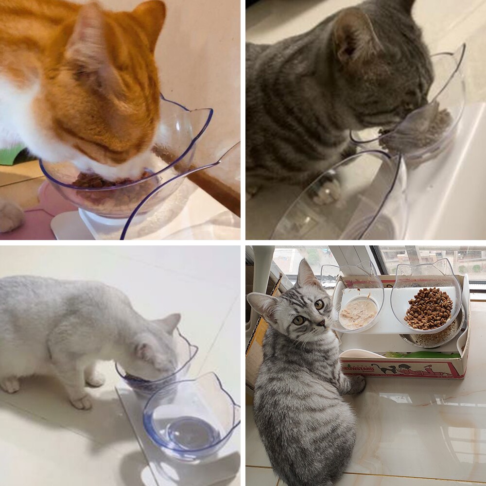 Kattskålar hundar matare katt matskål matskålar vattenskålar med upphöjd ställning för katter dubbelskål katter husdjursmaterial