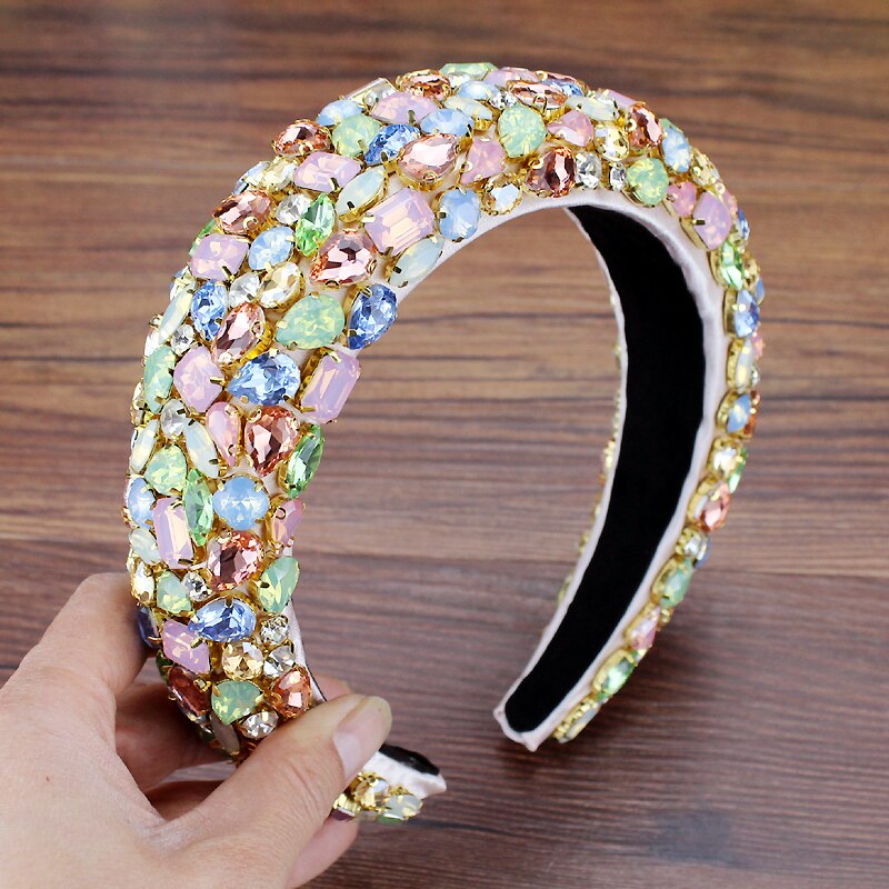 Boho Pieno Splendido Diamante Imbottito Barocco Fasce di Cristallo di Lusso Hairbands Per Le Donne Del Rhinestone Tiara Bling Accessori Per Capelli: candy color