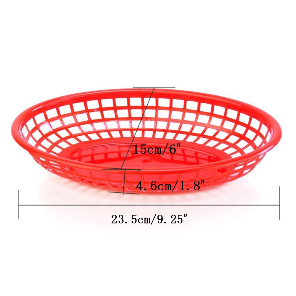 12 Uds. Cesta de comida rápida de plástico ovalada de 9,25 ", docena de bandejas de comida negras y rojas para servir patatas fritas, platos de cena, bandeja de pan para restaurante o Bar