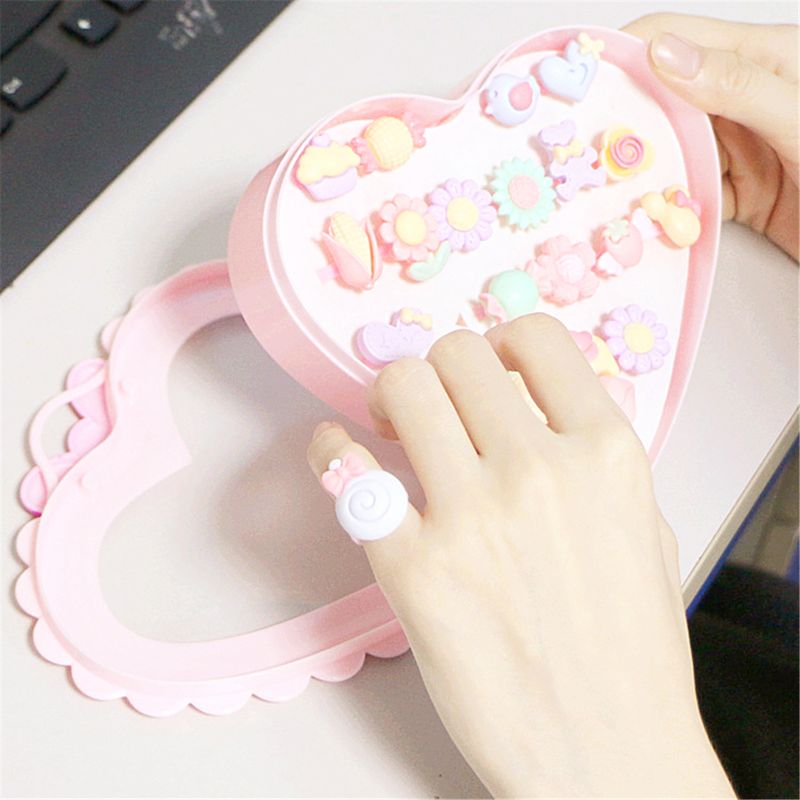 20pcs Girl Warm Color Rings With Bow Tie Box Princess Jewelry Fancy Kids
