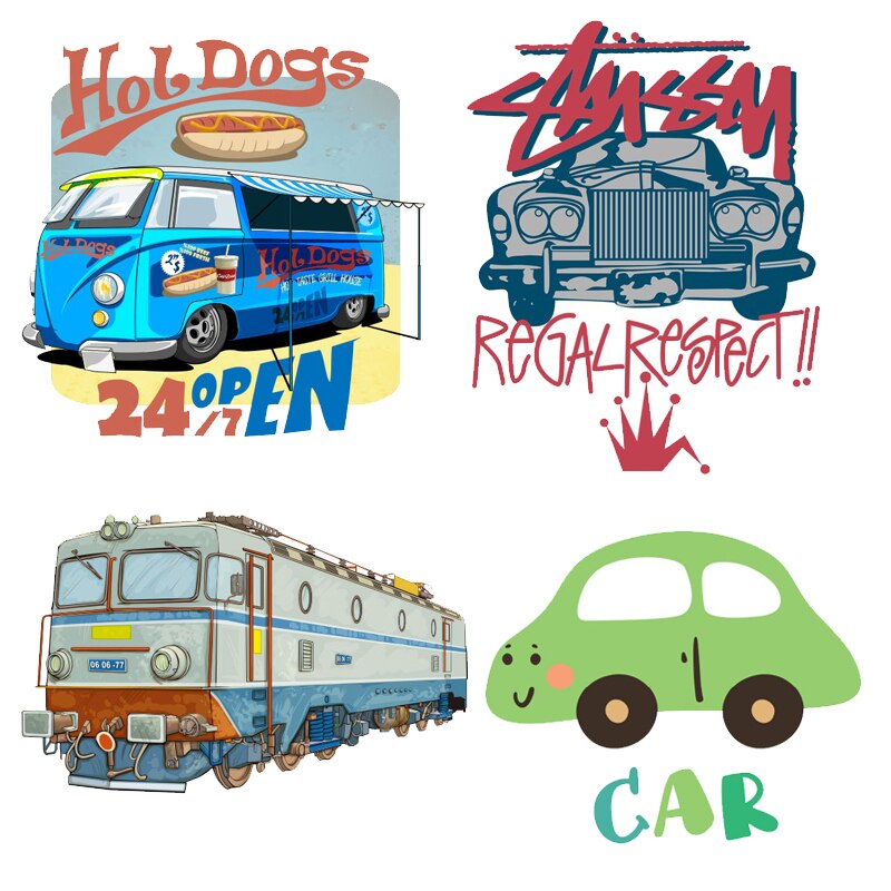 Ijzer Op Patches Voor Kleding Leuke Auto Trein Patches Diy T-shirt Applique Warmteoverdracht Vinyl Brief Mode Sticker Decoratie G