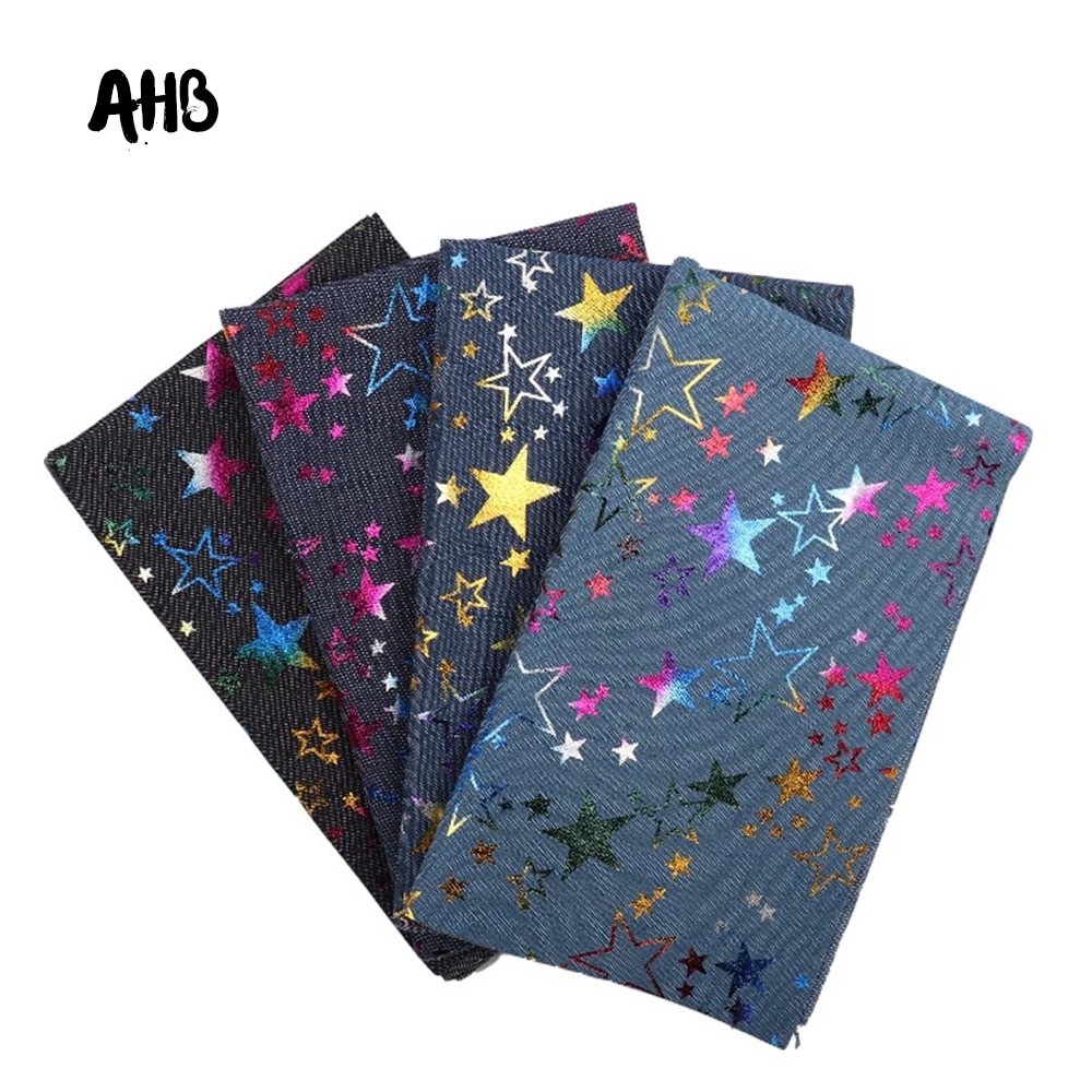 AHB 40*50CM Weichem Denim Stoff Bunte Folie Sterne Stoff NäHenne Decke Cowboy Handgemachte Handwerk Stoff DIY Kleidung taschen Materialien